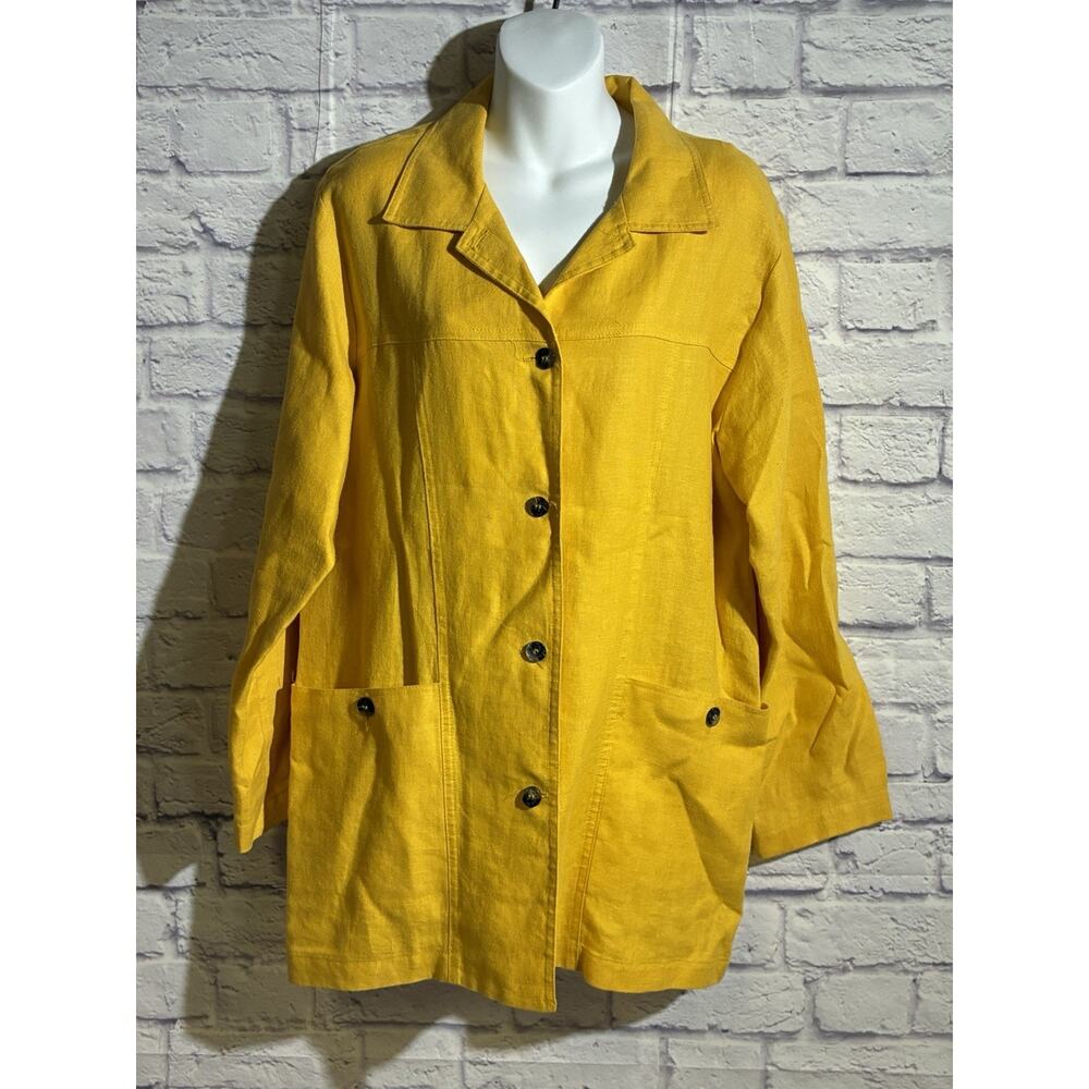 Windridge Cheryl Nash Linen Jacket Mustard Yellow Button Front Pockets Women’s M